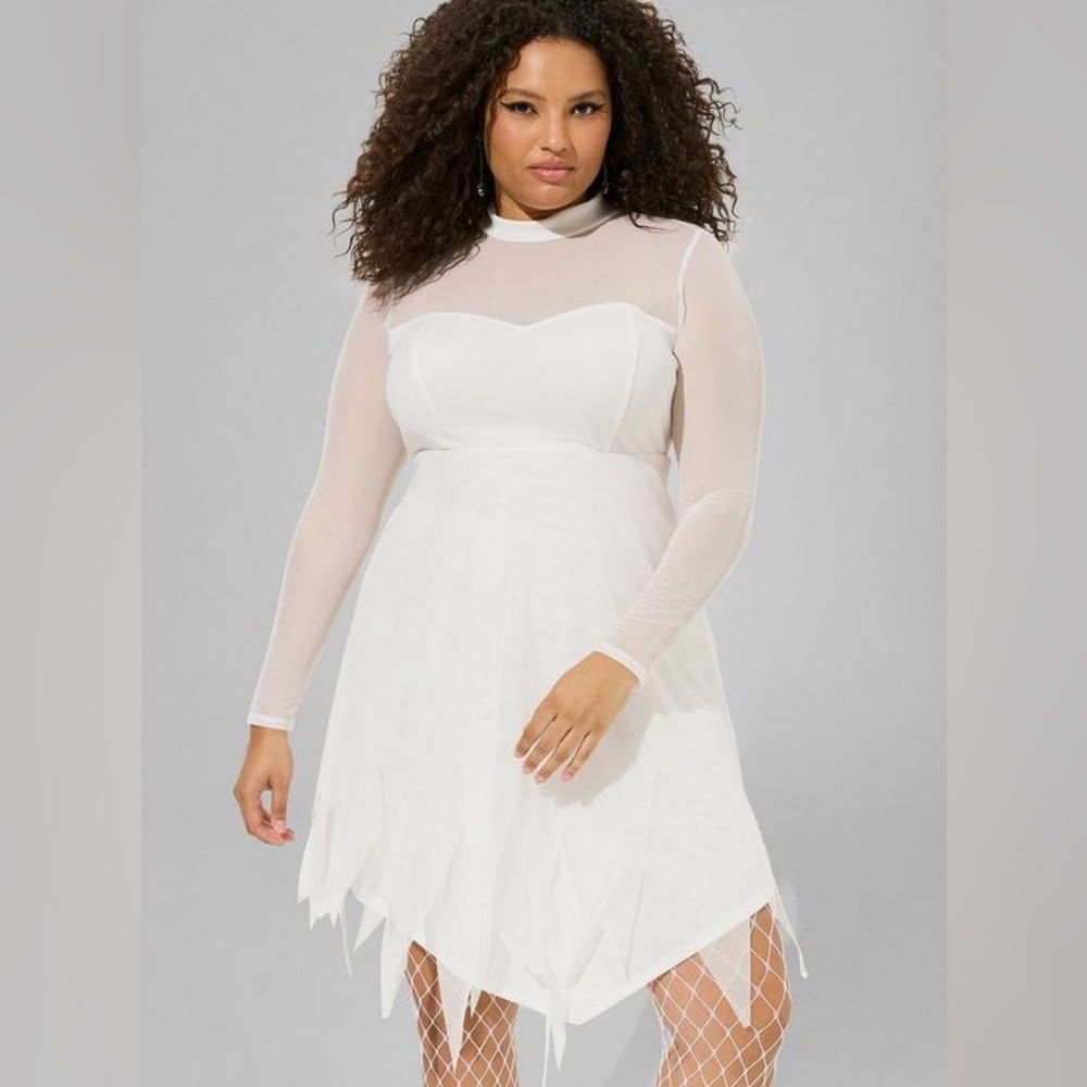 NWT Torrid White Mesh Long Sleeve High Neck Dress Plus‎ Size 3X